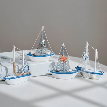 Mini Viduržemio Jūros Regiono Stiliaus Jūrų Laivybos Mediniai Mėlyna Buriavimo Valtis Laivo Medienos Amatų Jūros Papuošalai Pobūvių Salė Namų Puošybai