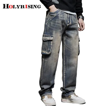 Holyrising calca džinsai masculino Cargo Džinsai Vyrams Prarasti Multi-pocket Džinsinio audinio Kelnės Kelnės Vyrų Retro Streetwear Hip-Hop