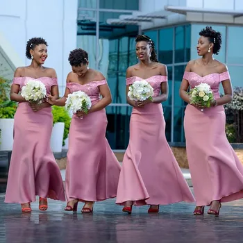 Pasisekė off peties Bridesmaid Dresses Afrikos Moterų Mylimoji Tarnaitė Garbės Suknelė Undinė vestuvių šalis suknelė pagal Užsakymą
