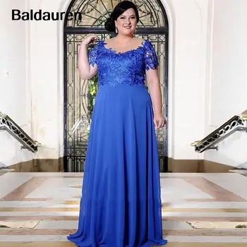 Mėlyna Motina Nuotakos Suknelės Nėriniai Aplikacijos Trumpomis Rankovėmis, Šifono, Elegantiškas Vakare Oficialią Suknelės Prom Šalies Chalatai