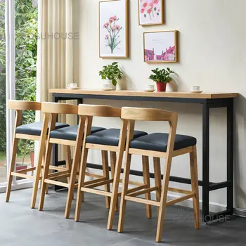 Europos Medžio Masyvo Baro Kėdės Namų Virtuvės Baldai Paprastas, Modernus Aukštos Baro Kėdės Medienos Aukštos Koja Baro Kėdės B