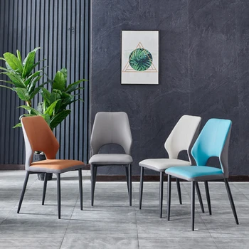 Nordic Light Luxury Valgomojo Kėdės, Modernaus Minimalistinio Odinė Sėdynių Apdaila Dizainerio Kėdė Stiprus Stabilumo Minkšta Elastinga Poilsio Kėdė