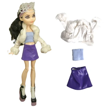 NK 3 Vnt Princesė Lėlės Popietės arbatėlė Komplektacija: Baltas Kailis+Top+Violetinis Sijonas Vis Po Didelės Lėlės Šalies drabužių, Žaislų