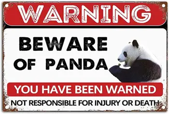 Retro Įspėjimo Gyvūnų Ženklas - Saugokitės Panda Alavo Ženklas - 