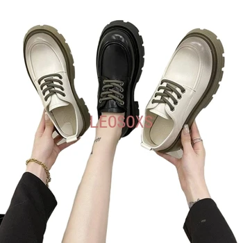 2023 Naujas Britų Stiliaus Mažas Odos Batai Loafer Batai Padidėjęs Storio Apačioje Platforma Batai suvarstomi Batai zapatillas De Mujer