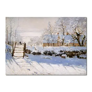 Žiemos Peizažas Paveikslai Su Šarka Claude Monet Drobė Meno Rankų Darbo Impresionistų Modernus Restoranas Namų Dekoro Aukštos Kokybės