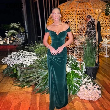 Princesė Tamsiai Žalia Undinė Vestidos De Fiesta Elegantiškas Nuo Peties Vakarinę Suknelę Pusės Priekyje Plyšio Dizaino Oficialią Suknelės