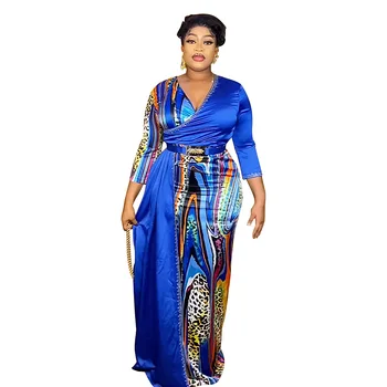 Ilgai Afrikos Suknelės Moterų V-Kaklo Aukštos Juosmens Visą Rankovės Rūbeliai Rudenį Naujų Mados Spausdinti Kratinys Šalis Afrikos Maxi Suknelė 2023