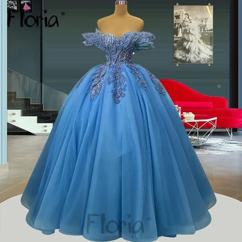 Apsvaiginimo Mėlyna Dalyvavimo Šalies Suknelė Plius Dydžio Kamuolys Suknelė, Princeses Sukneles Off Peties Korsetas Pagamintas Įžymybė Prom Chalatai
