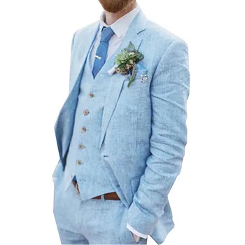 Stilingas Retro Lino 3-Gabalas Vyrų Kostiumas: Puikiai tinka Paplūdimio Vestuvėms, Vasaros Renginiai, Groomsmen, ir Formalių Kartų