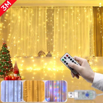 Kalėdų Užuolaidų Girlianda LED Žibintai String USB Nuotolinio Valdymo Pasakų Žibintai Vestuvių Šventės Dekoracija Miegamųjų Namo Lauko