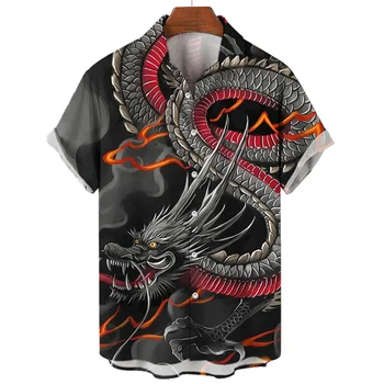 Vyriški Dragon Tiger Modelis Kinijos Tautos Elementai Tradicija Viduramžių Rašalas Tapybos Marškinėliai Anime Marginimo Tradicija Drabužių Karšto