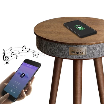 kambarį apvaliosios medienos smart baldai pusėje stalo garsiakalbis kavos staliukas su garsiakalbio ir belaidis kroviklis