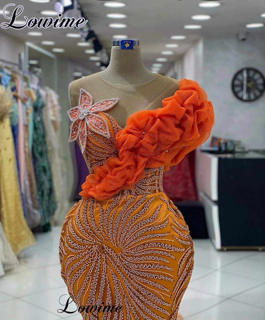 Rankovių Orange Zawalcowany Prom Dresses Moterų 2023 Undinė Vestuvių Svečiai Suknelės, Vakaro Suknelės, Šaliai, Vestidos De Cóctel