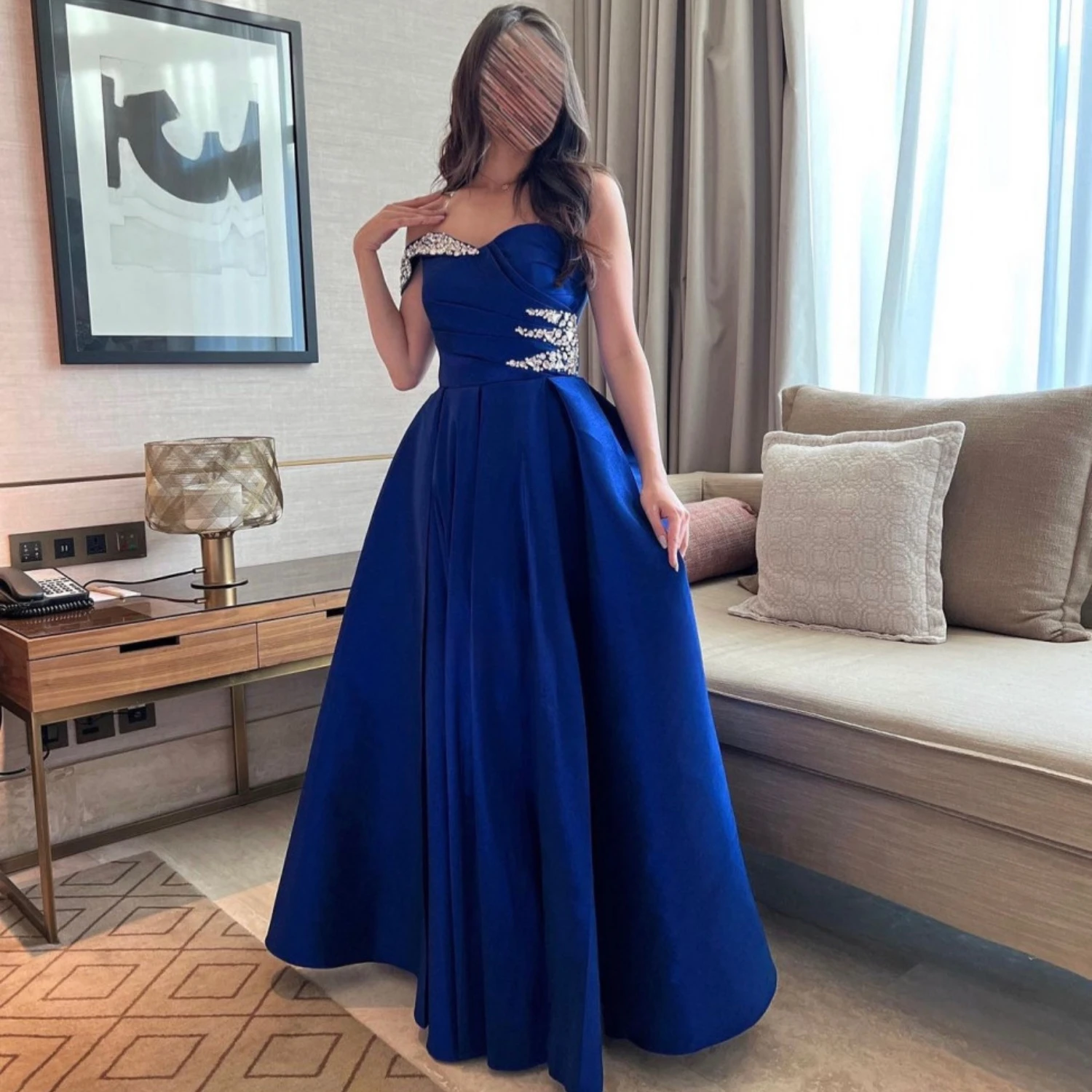 Aileen Kamuolys Chalatai Linijos Vakaro Suknelės Moteris Elegantiškas vakarinę Suknelę Moterų 2023 Stebėjimo Satino Mėlyna Oficialus Suknelės
