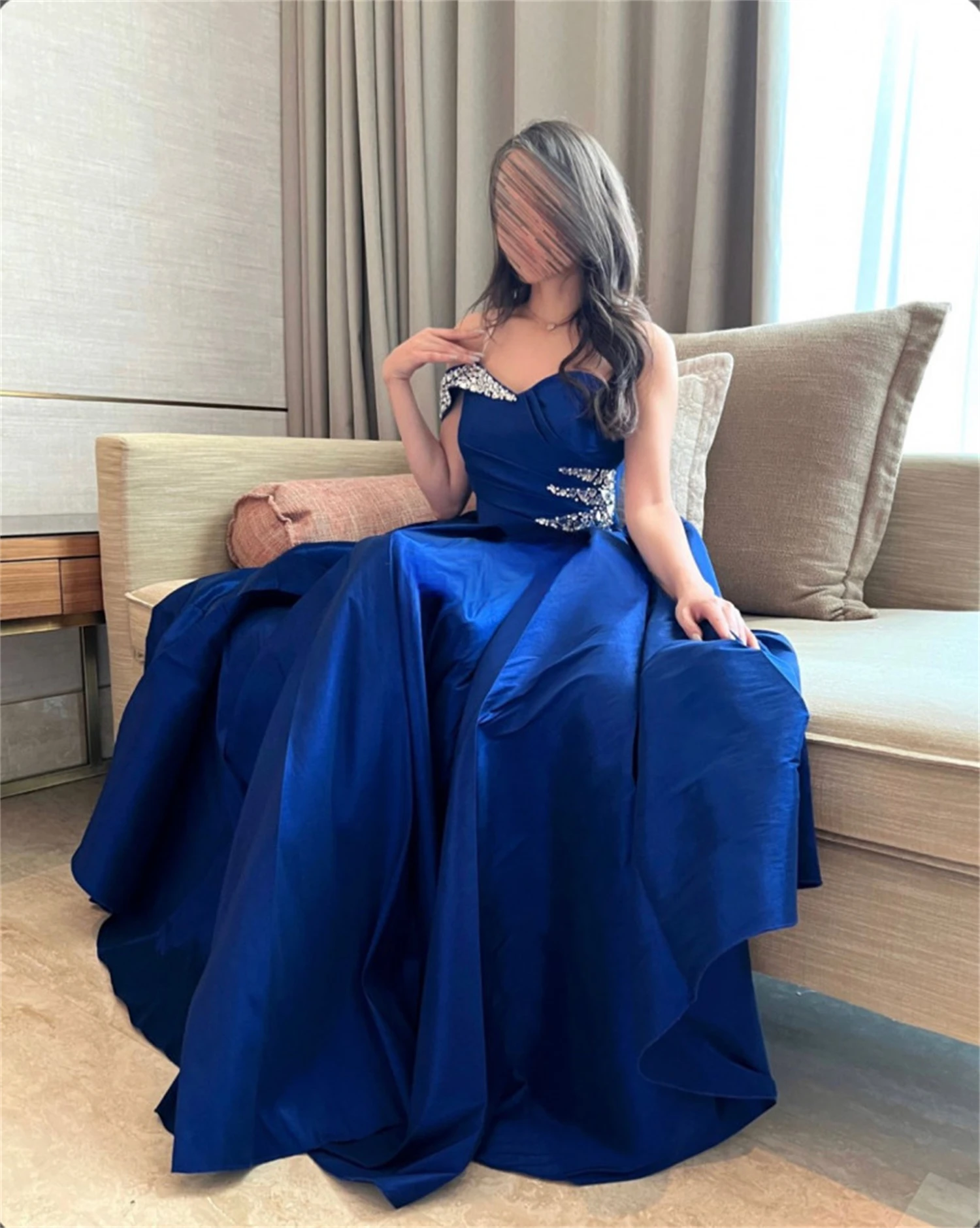 Aileen Kamuolys Chalatai Linijos Vakaro Suknelės Moteris Elegantiškas vakarinę Suknelę Moterų 2023 Stebėjimo Satino Mėlyna Oficialus Suknelės