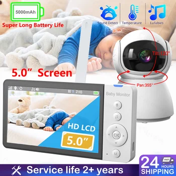 5.0 colių Belaidžio Video Baby Monitor 5000mAh Baterijos IPS Ekranas Su Auklės PTZ Kamera, 2-Way Audio VOX Lopšinė SD TF Kortelę Įrašyti