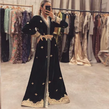 Juoda Maroko Caftan Vakaro Suknelės Ilgai Aplikacijos Dubajus, Saudo arabų Šalis Suknelė Musulmonų ypatinga Proga-Suknelė EV45