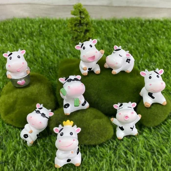 8Pcs Animacinių filmų Karvė Miniatiūrinės Figūrėlės Galvijų Scena Gyvūnų Modelio Mažai Statula Sodo Micro Kraštovaizdžio Namų Puošybai Rankdarbiai
