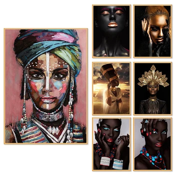Šiuolaikinio Meno Nuotrauką Afrikos Juodieji Moteris, Plakatų ir grafikos Sienos Contemplator Drobė, Tapyba, skirtą Kambarį Namuose Apdaila