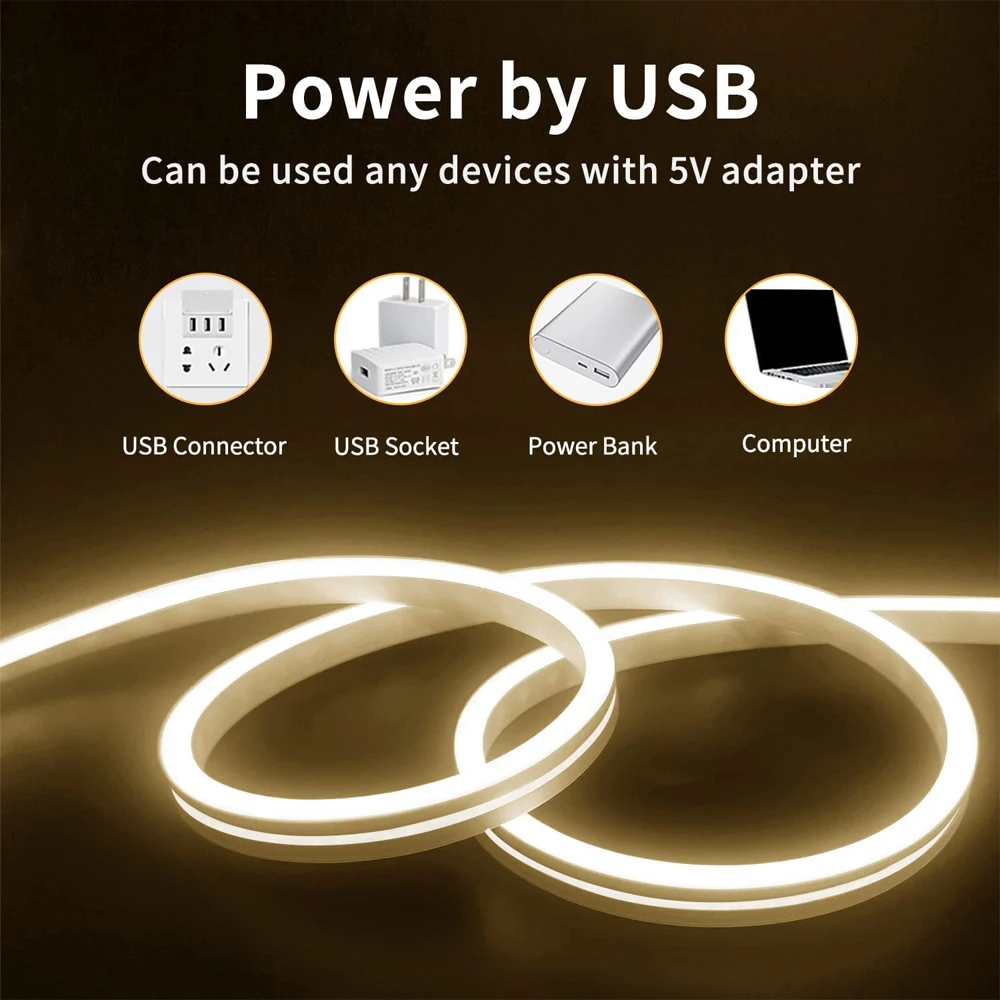 Vienos Spalvos LED Šviesos Juostelės 5V USB Lankstaus Neono Silikono Minkštas Naktį Šviesos Juosta Nustatykite TV Apšvietimas Žaidimų Kambarys Dekoro