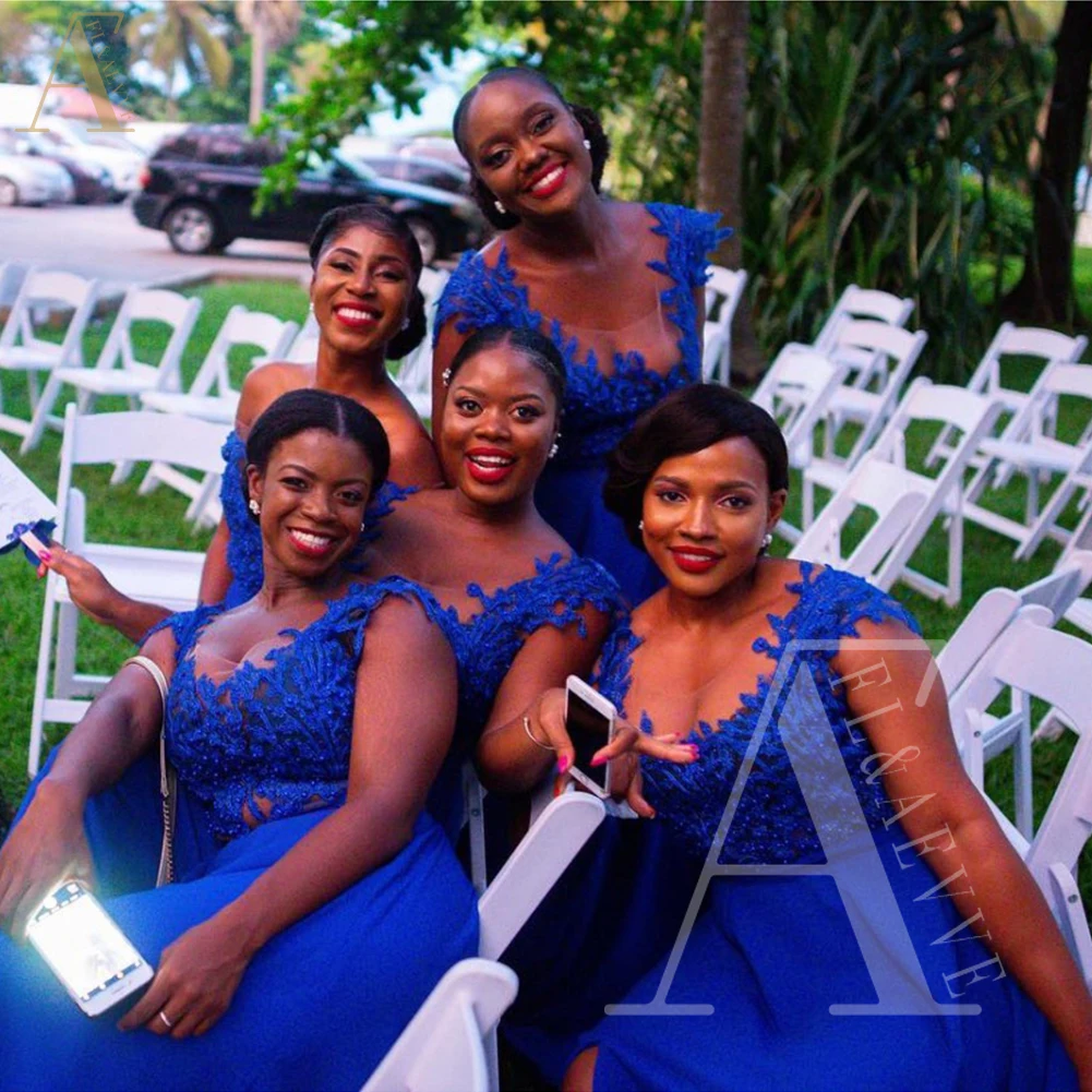 Royal Blue Šifono Svečias Vestuvių Suknelės Pamergės A-LineLong Šalis Suknelės Moteris Vestuvėms appliques Bridesmaid Rūbeliai